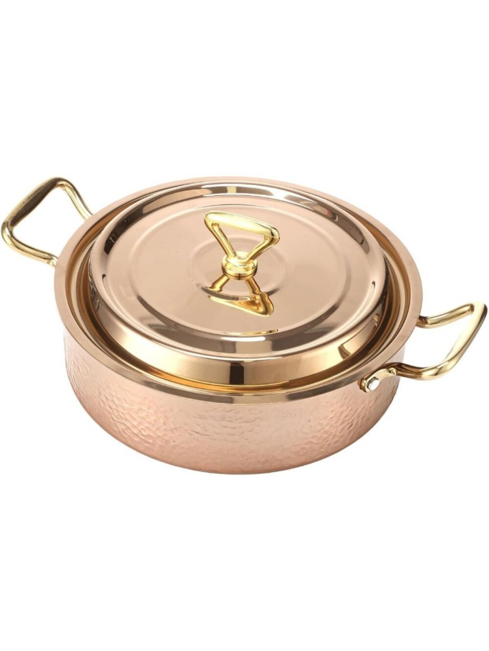 10.2in Hammered Copper Stockpot with Lid - Rose Gold Stainless Steel, Induction